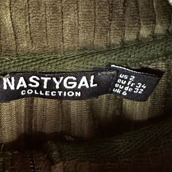 Nasty Gal Women's Corduroy Quarter Zip Pullover Sweater Green Size 2 - Picture 3 of 4